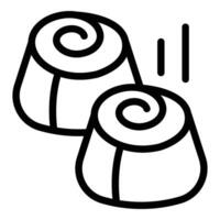 Cinnamon pastry buns icon outline . Glazed sweet treats vector