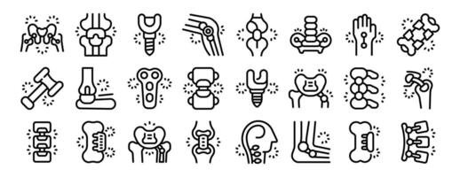 Orthopedic implants icons set outline . Surgery replacement vector