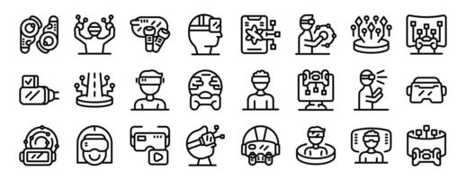 game virtual reality icons set outline . Male character vector