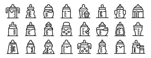 alimentación botella íconos conjunto contorno . recién nacido chupete vector