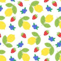 Seamless pattern with a strawberry, lemon, blueberry vector