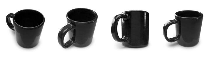 Black ceramic mug with handle on backdrop photo