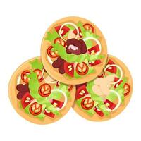 Set of round Mexican tacos with filling vector