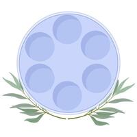 Empty round Seder plate with olive branches near vector