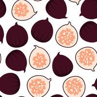 Modern laconic seamless pattern of whole and cut figs on a white background vector