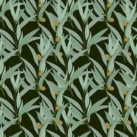 Dark green seamless pattern of olive tree branches vector