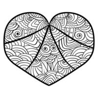 Valentine card with entangled zen patterns, creative holiday coloring page vector