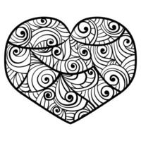 Meditative heart with fatty spirals, anti-stress coloring page for Valentine's Day vector