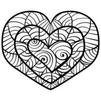 Fantasy zen heart with spiral and striped patterns, doodle coloring page for holiday activity vector