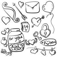 Valentine's outline doodles set, hearts and nice little things for the holiday of lovers vector