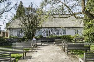 Zelazowa Wola, Poland - April 7th, 2024 - Benches in park - birthplace of Frederic Chopin photo