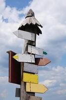 Wooden Signpost with Many Arrows photo