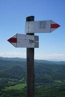 Wooden Signpost with Two Arrows photo