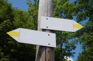 Wooden Signpost with Two Arrows photo