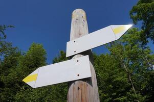 Wooden Signpost with Two Arrows photo