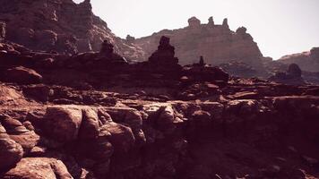 A rocky landscape with a mountain in the background video