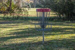 Disc golf basket closeup photo