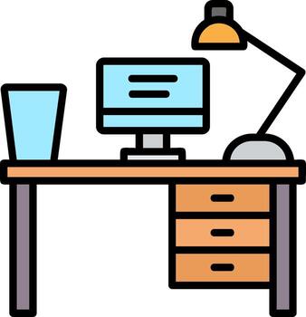 icono lleno de línea de mesa de trabajo vector