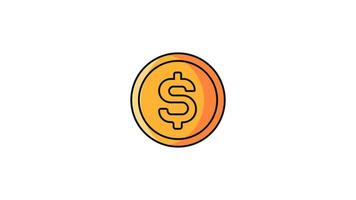 Animated coin icon in Colored Outline Style, transparent background video