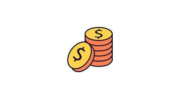 Animated coin icon in Colored Outline Style, transparent background video