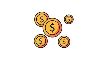 Animated coin icon in Colored Outline Style, transparent background video