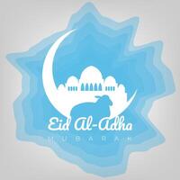 Eid al-adha Mubarak illustration in abstract background with sheep, mosque, and crescent vector