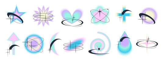 Gradient Y2k shape blur set. Flower, star, heart blurry aesthetic y2k. pastel form illustration. Aura gradient shape vector