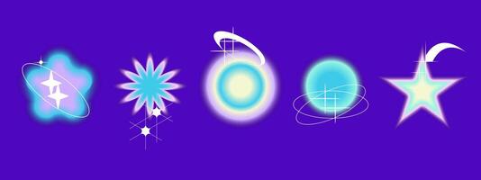 Gradient Y2k shape blur set. Flower, star, planet blurry aesthetic y2k. pastel form illustration. Aura gradient shape vector