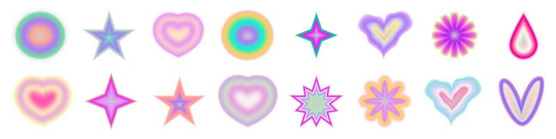 Gradient Y2K blur element set. Abstract aesthetic y2k shape blur heart, star and circle. Gradient illustration vector