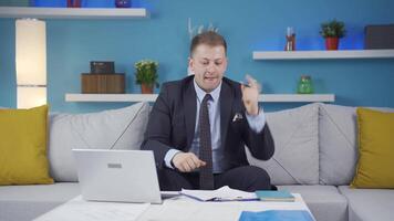 Home office worker man thinking creatively. video