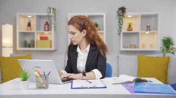 Home office worker woman receives good news. video