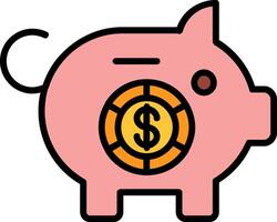 cerdito banco línea lleno icono vector