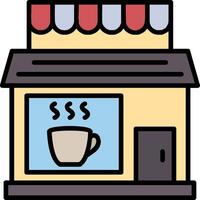 café tienda línea lleno icono vector