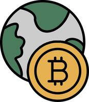 Bitcoin World Line Filled Icon vector