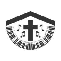 Iglesia casa techo con Jesús cristiano cruzar con Nota y piano para religión canción ilustración vector