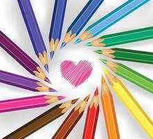 Colored pencils in a circle with heart vector