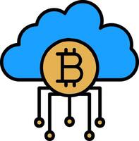 nube bitcoin línea lleno icono vector