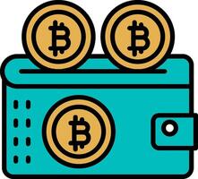 bitcoin billetera línea lleno icono vector