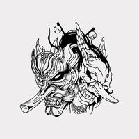 Japanese tengu demon evil yokai hand drawn illustration vector