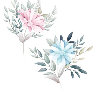 hand drawn aster flowers wreath bouquet