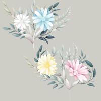 hand drawn aster flowers wreath bouquet vector