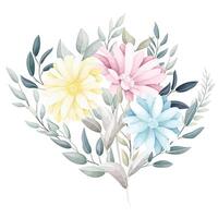 hand drawn aster flowers wreath bouquet vector