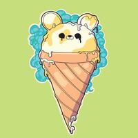 vanilla green tea ice cream with a melted panda-shaped cone. vector