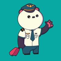 illustration of a panda being an airplane pilot with a suitcase in his hand. vector