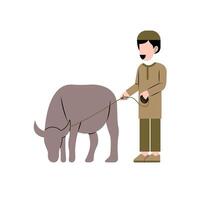 Muslim Man With Buffalo Illustration vector