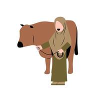hijab mujer con vaca ilustración vector