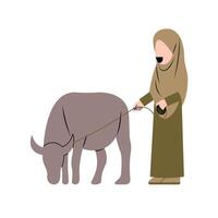 Hijab Woman With Buffalo Illustration vector