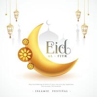 decorative eid al fitr greeting card in classic style vector