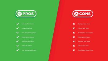 moderno pros y contras comparación lista diseño vector