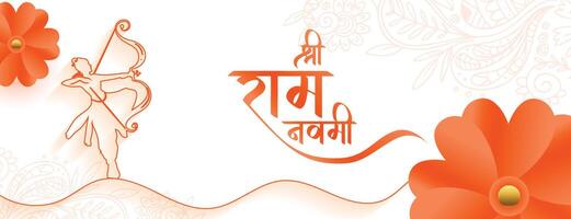 hindu festive shree ram navami wishes banner in line art vector